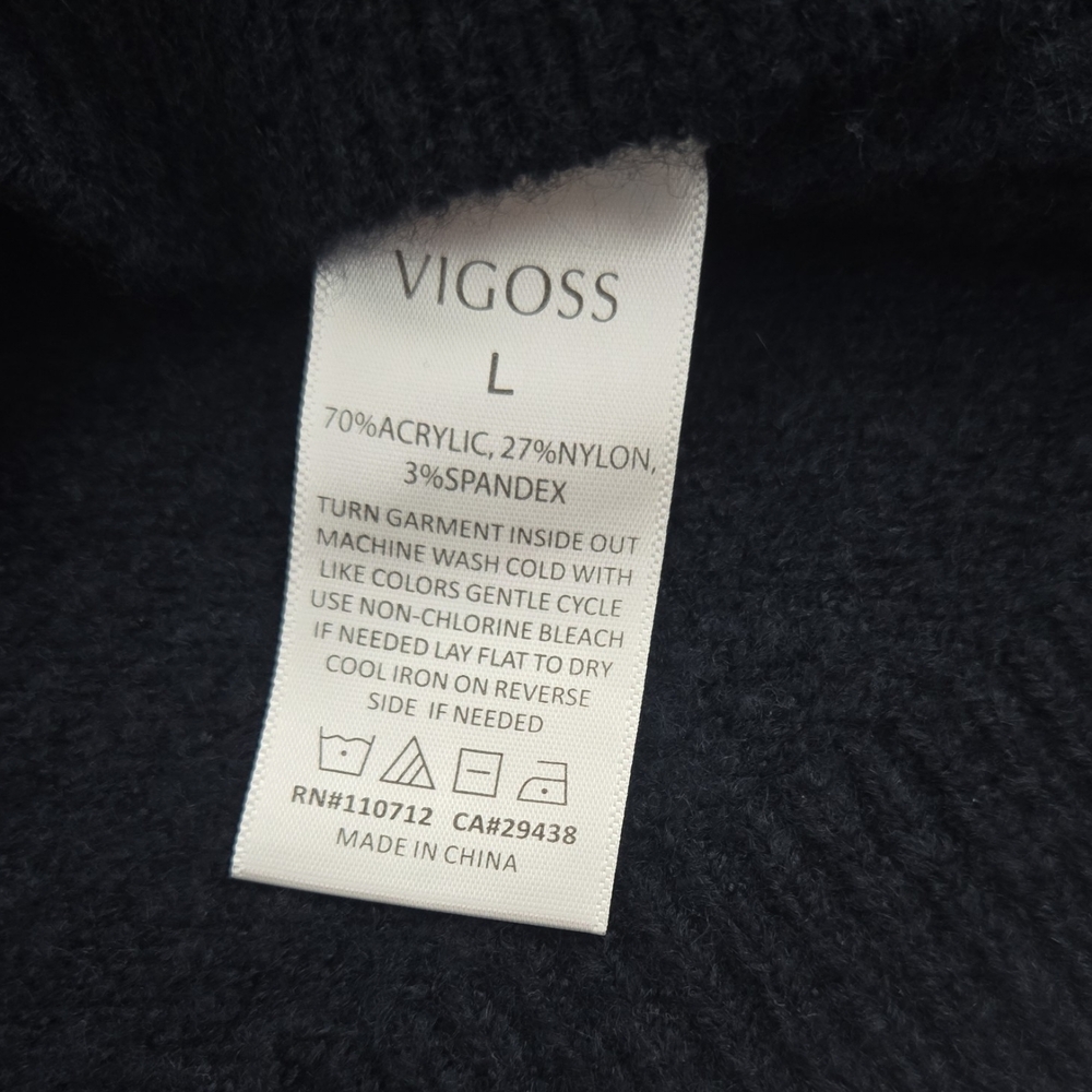VIGOSS Horse Cardigan Sweater Women L Navy Blue Knit Button Up Cropped NWT - Picture 9 of 11